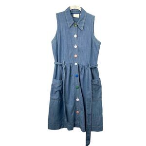 Anthropologie Maeve chambray mismatched button‎ up sleeveless dress Size 6 blue